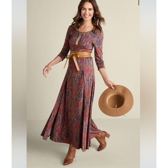 Soft Surroundings Alcott Dress Floral Maxi Slit Large Boho Western Jersey Soft - Picture 9 of 16